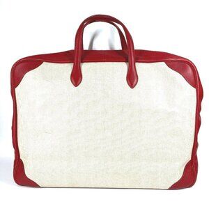 HERMES Victoria 60 Travel Bag Duffle Bag Toile H / Leather Red/Beige